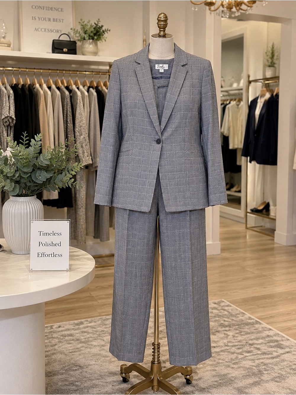 Emily Womens Gray Glen Plaid 2-Piece Pant Suit Size 16 Career Blazer Office Work - Picture 2 of 13